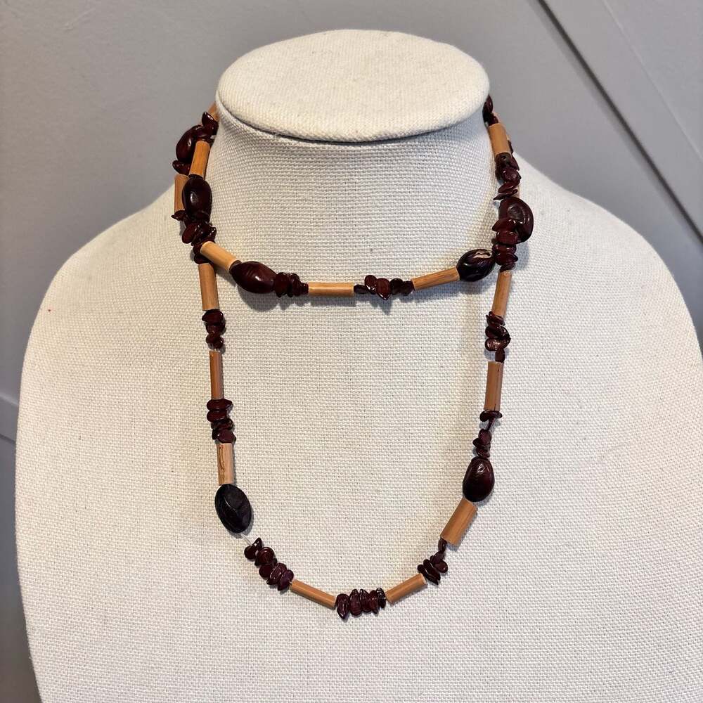Brown Wood and Seed Bead Necklace